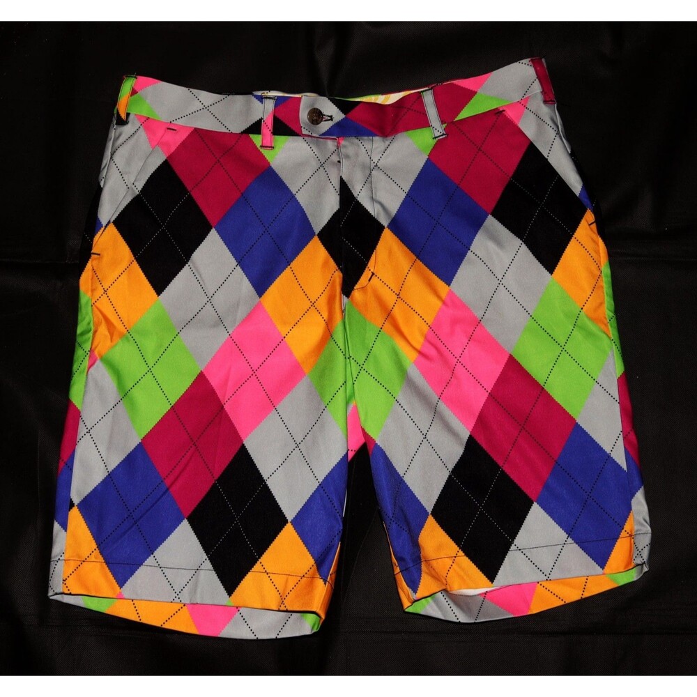 Loudmouth Men's Performance Flat Front Stretch Argyle Preppy Golf Shorts Size 36